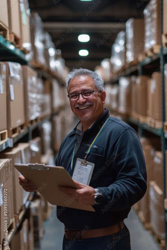Worker working in warehouse with store inventory. Worker working in warehouse with store inventory.