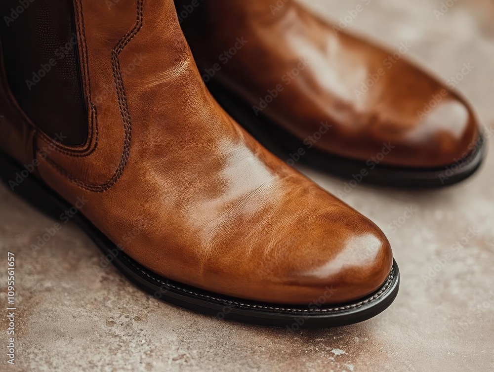 Elegant leather boots on a smooth, neutral surface Elegant leather boots on a smooth, neutral surface