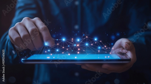 person typing on a digital tablet