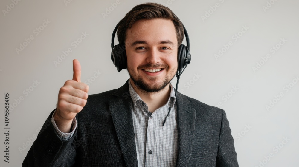 Customer support representative with headset Customer support representative with headset