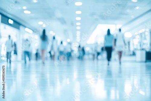 Blurred interior of modern shopping mall busy urban environment abstract background