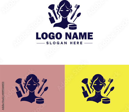 Makeup Artist icon Cosmetician Beauty therapist Makeup stylist flat logo sign symbol editable vector