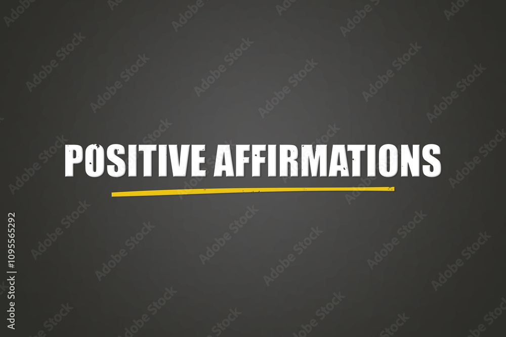 Positive Affirmations. A blackboard with white text. Illustration with grunge text style. Positive Affirmations. A blackboard with white text. Illustration with grunge text style.
