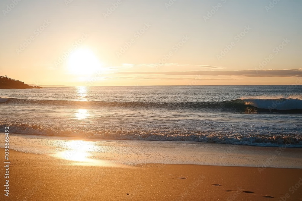 Serene Beach Sunset with Swimmer at La Lanzada in Pontevedra Spain Serene Beach Sunset with Swimmer at La Lanzada in Pontevedra Spain