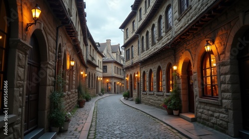 narrow street in a small European town