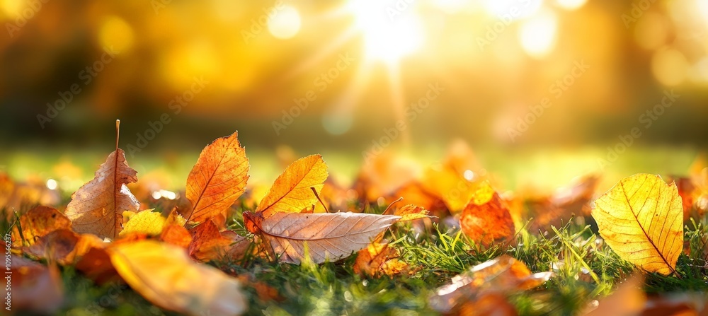 autumn leaves close-up in golden sunlight nature serene scene vibrant colors autumn leaves close-up in golden sunlight nature serene scene vibrant colors