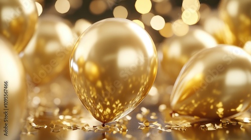 Gold Balloons with Glitter on a Party Background