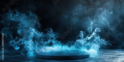 Mysterious dark blue room with smoke effects abstract environment digital art concept artistic viewpoint