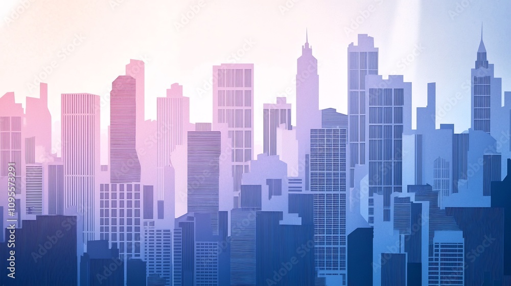 of a busy city skyline with skyscrapers and office buildings in a layered paper cut style design The cityscape features a modern abstract and geometric visual with a textured patterned backdrop of a busy city skyline with skyscrapers and office buildings in a layered paper cut style design The cityscape features a modern abstract and geometric visual with a textured patterned backdrop
