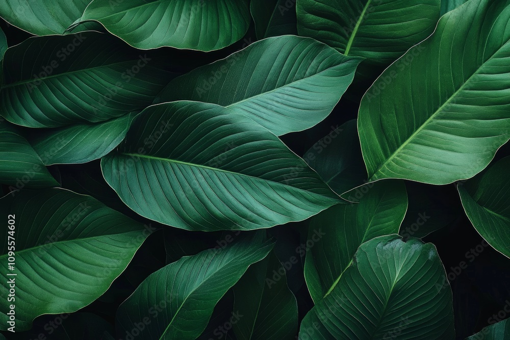 custom made wallpaper toronto digitalDense Green Tropical Leaves with Glossy Texture and Intricate Veins in Vibrant Nature Background