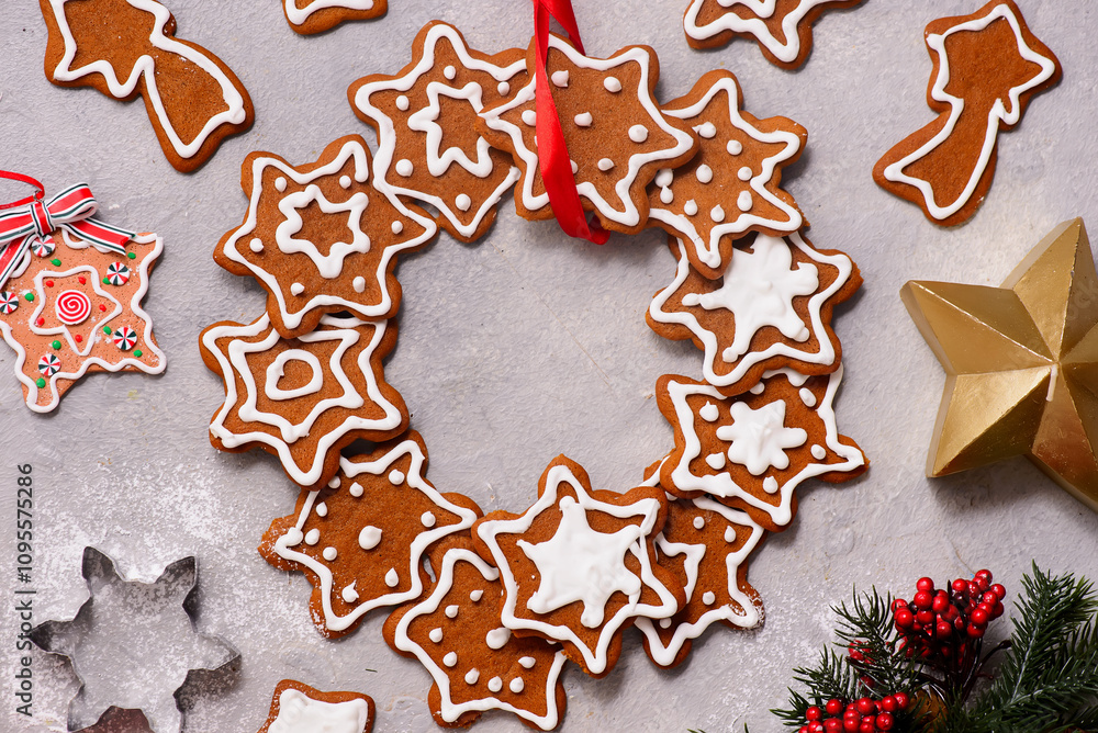 GINGERBREAD on a Christmas rustic background GINGERBREAD on a Christmas rustic background