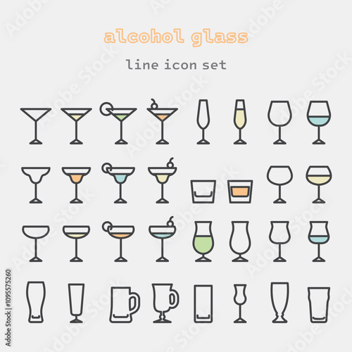 alcohol glass vector line icon set