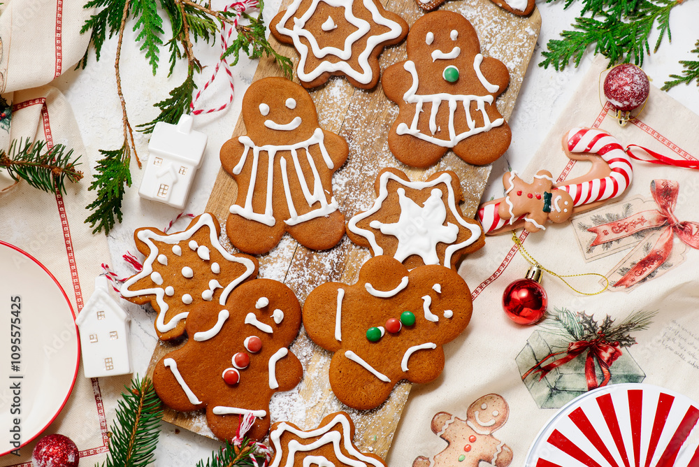GINGERBREAD on a Christmas rustic background GINGERBREAD on a Christmas rustic background