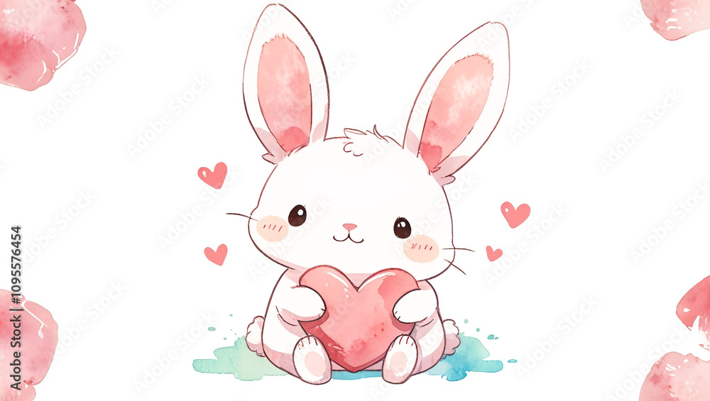 Cute bunny character holding a heart in a pastel-colored pattern suitable for children's decor or crafts Cute bunny character holding a heart in a pastel-colored pattern suitable for children's decor or crafts