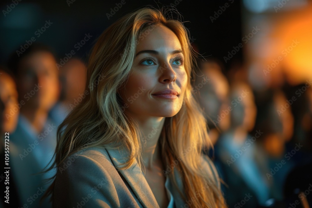 Obraz premium Businesswoman giving presentation, business background