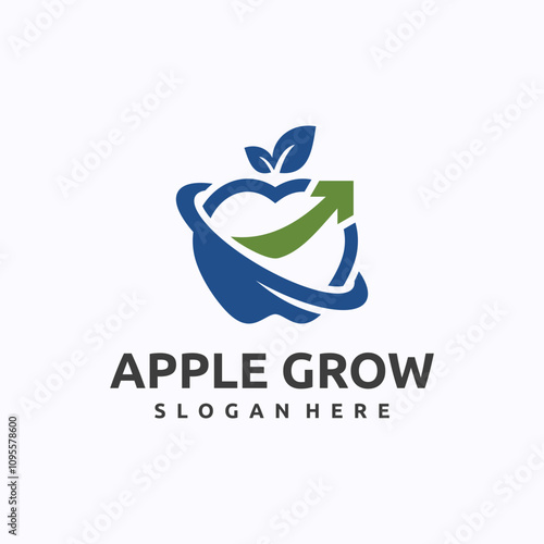 Apple and arrow logo design template. Nutrition improvement concept. Creative vector symbol.