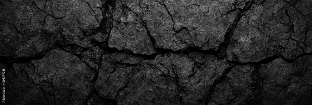 Black rock texture close-up rugged surface with cracks dark stone background grunge macro detail