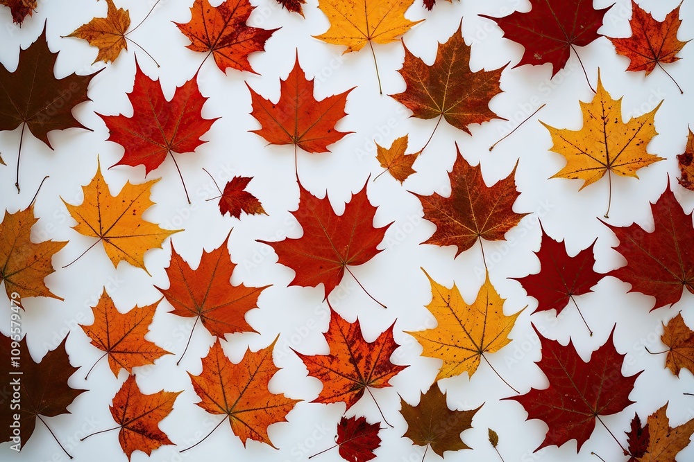 Autumn Leaves in Russet and Gold on a White Background Autumn Leaves in Russet and Gold on a White Background