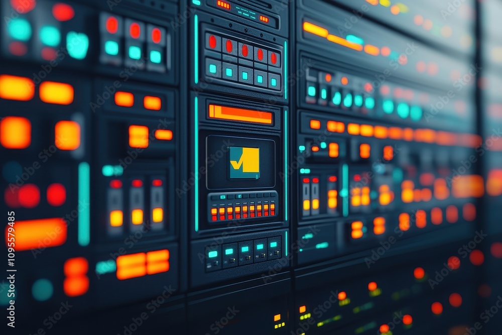 Concept of building cyber resilience for IT infrastructure. Futuristic interface with glowing buttons and screens in a dark setting. Concept of building cyber resilience for IT infrastructure. Futuristic interface with glowing buttons and screens in a dark setting.