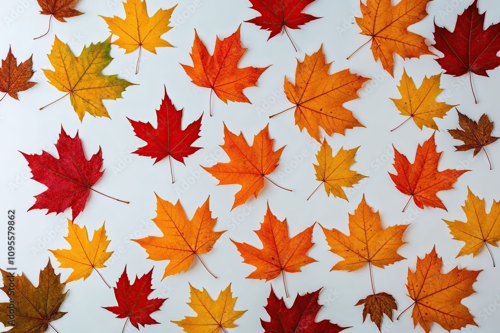 Vivid Autumn Leaves Showcased on Clean White Background Vivid Autumn Leaves Showcased on Clean White Background