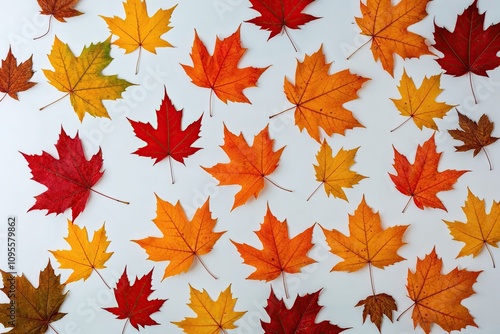 Vivid Autumn Leaves Showcased on Clean White Background