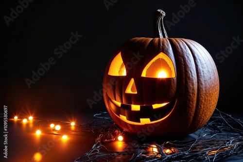 Classic Jack O' Lantern Flickering Brightly on a Black Canvas for Halloween Celebration