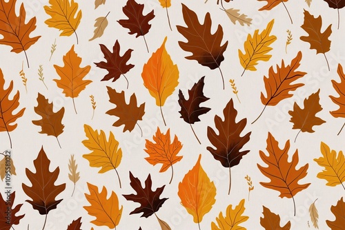 Whimsical Amber and Saffron Fall Leaves on Neutral White Background