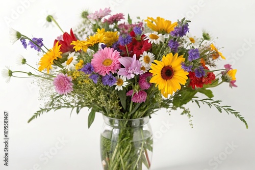 Wallpaper Mural A bright and colorful bouquet of mixed wildflowers arranged in a glass vase, mixed wildflowers, modern decor, floral arrangement, nature's beauty, bright colors Torontodigital.ca