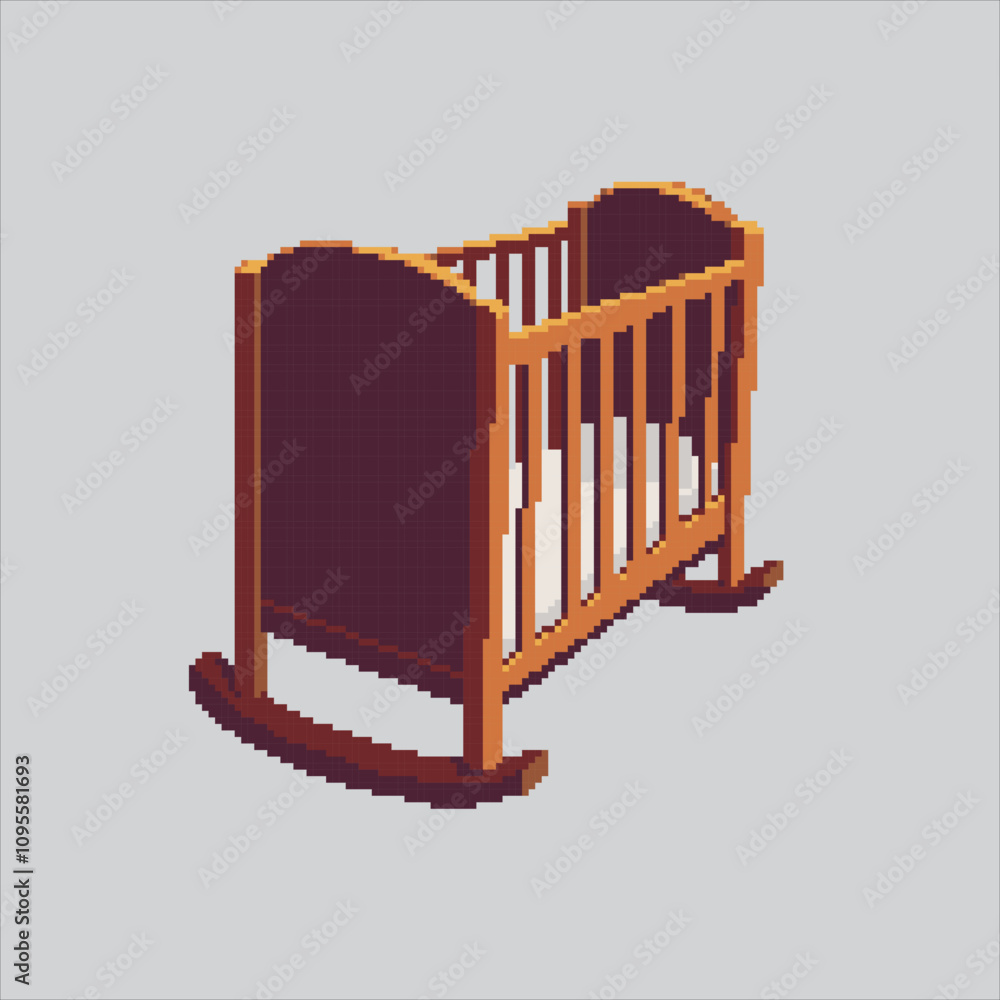 Pixel art illustration Baby Crib. Pixelated Baby Bed. Baby Bed Crib Cot Icon pixelated for the pixel art game and icon for website and video game. old school retro.