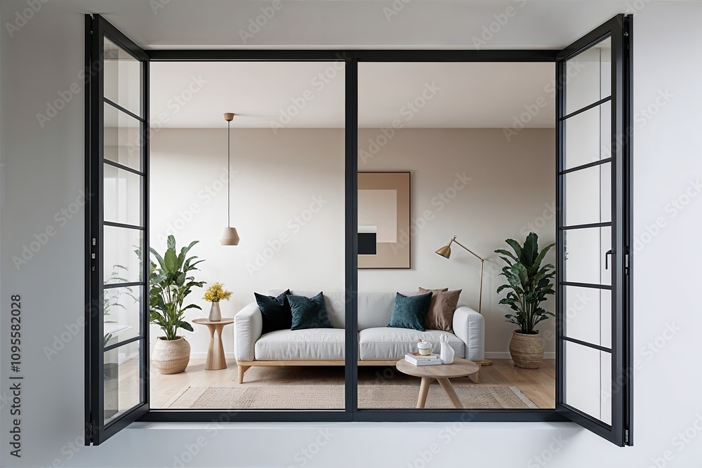 Stylish Modern Minimalist House Window Frame for Interior Decor on Isolated Background Stylish Modern Minimalist House Window Frame for Interior Decor on Isolated Background