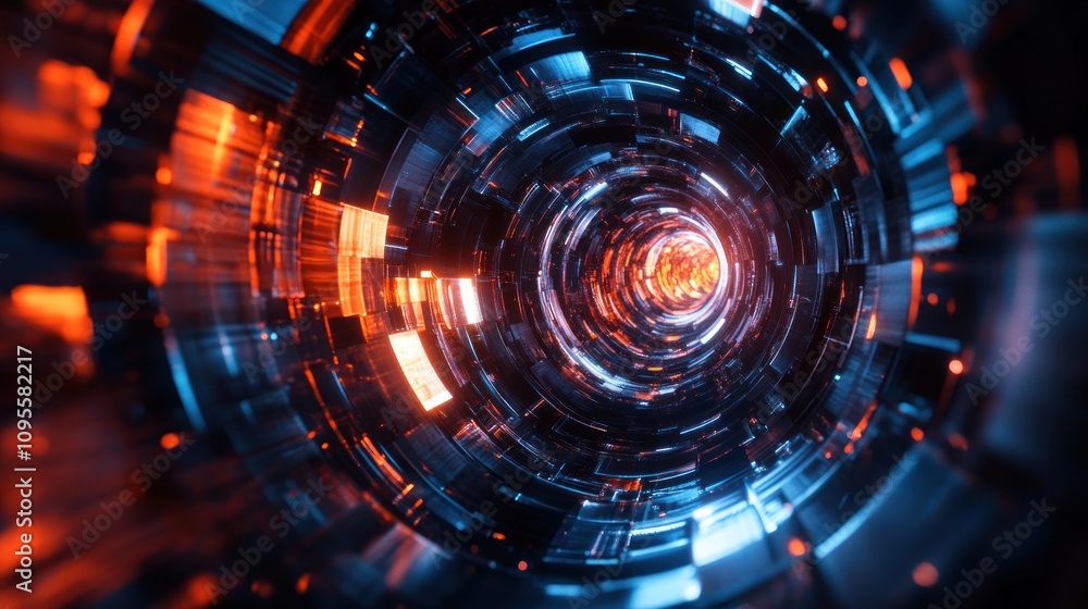 Obraz premium Abstract circular tunnel with glowing light.