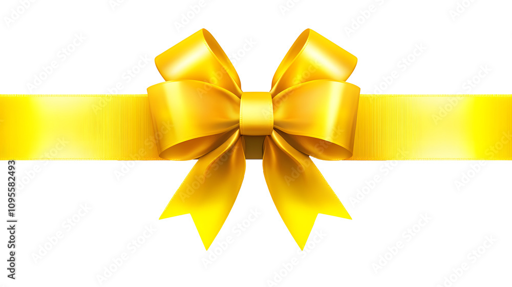 yellow gift bow with smooth ribbons, isolated on white background. PNG transparent. yellow gift bow with smooth ribbons, isolated on white background. PNG transparent.