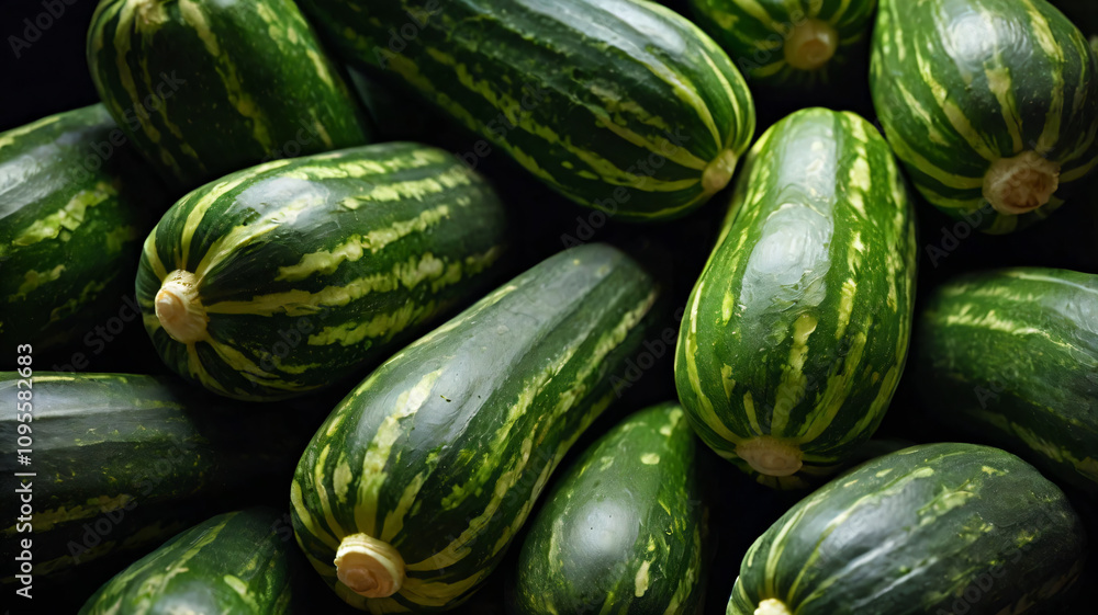 Fresh Organic Green Striped Zucchini Background Fresh Organic Green Striped Zucchini Background