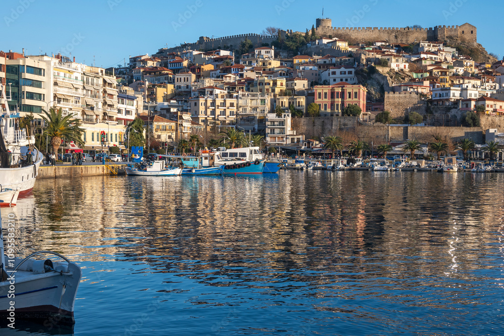 Sunset Panorama of city of Kavala, Greece