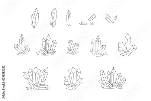 Abstract line art crystals vector set