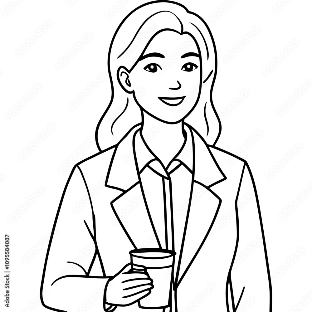 cute business young woman in a jacket holding coffee cute business young woman in a jacket holding coffee