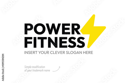 Power Fitness Logo Template with Bold Typography, Lightning Bolt Icon, and Customizable Slogan Space – Modern, Professional Design for Gym, Sports, Personal Training, or Health and Wellness Branding