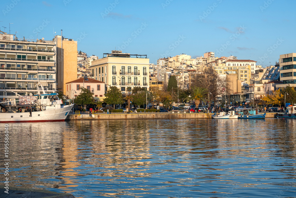 Obraz premium Sunset Panorama of city of Kavala, Greece