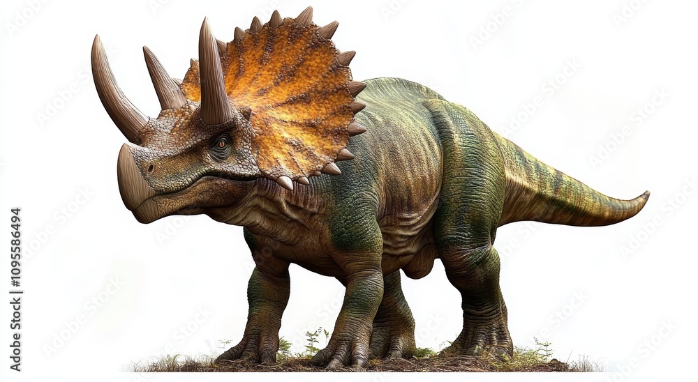 Fototapeta premium Triceratops Dinosaur with Horns and Frill Isolated on White Background