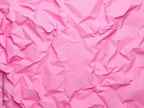 Close-up of pink crumpled paper with creases and folds, crumpled, close-up