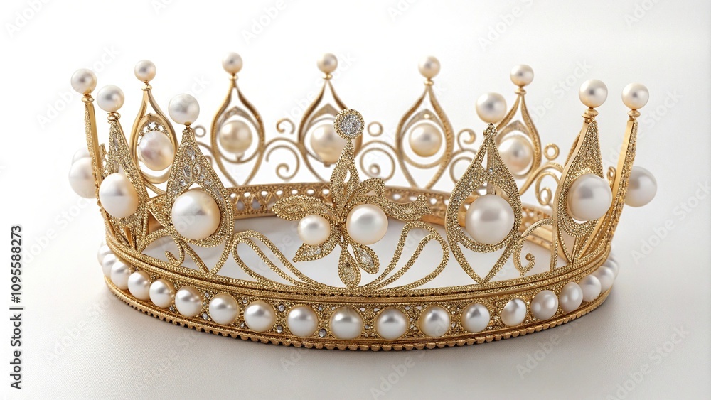 Delicate beaded regal crown adorned with natural pearls and gold thread, intricate designs, golden thread, handcrafted beading, Delicate beaded regal crown adorned with natural pearls and gold thread, intricate designs, golden thread, handcrafted beading,