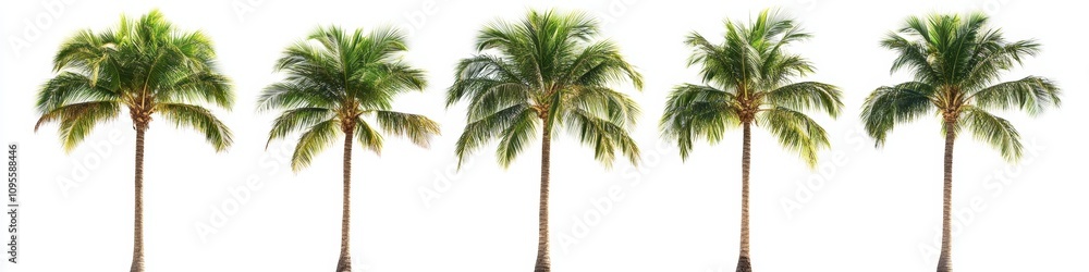 Fototapeta premium tall palm trees with green fronds on white background