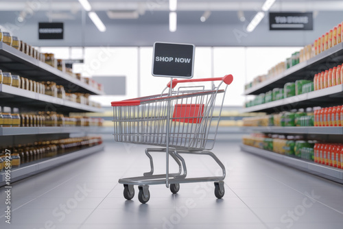 Wallpaper Mural Shopping cart display grocery store digital marketing modern retail eye-level view consumer engagement Torontodigital.ca