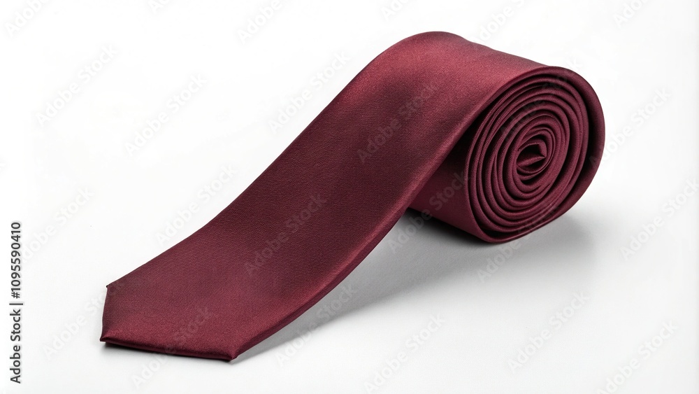 High-quality image of a burgundy silk tie isolated on a pristine white surface, silk, isolation, minimalism, fashion photography High-quality image of a burgundy silk tie isolated on a pristine white surface, silk, isolation, minimalism, fashion photography