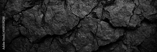 Panel kuchenny z motywem Black rock texture close-up rugged surface with cracks dark stone background grunge macro rocky background