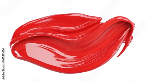 Vivid Red Paint Stroke on White Background, Perfect for Artistic Designs and Creative Projects, Showcasing Texture and Fluid Movement of Paint