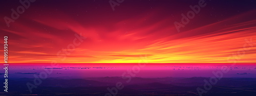 Breathtaking sunset over a serene horizon, featuring vibrant hues of orange, pink, and purple, evoking tranquility and wonder.