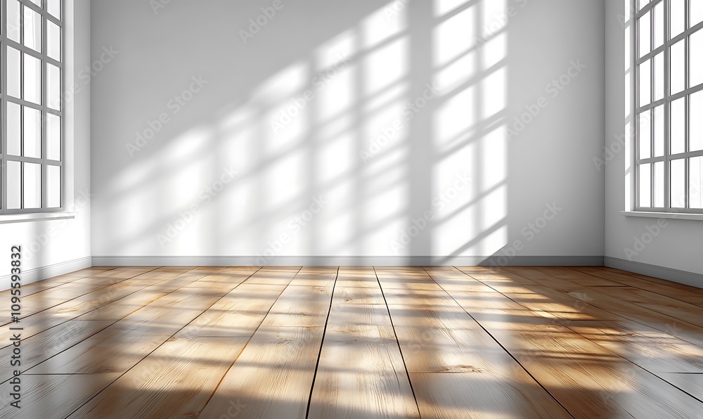 white empty room with shadow window and green plant on white wall luxury background and wooden floor white empty room with shadow window and green plant on white wall luxury background and wooden floor
