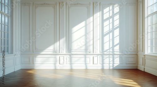 Wallpaper Mural  white empty room with shadow window and green plant on white wall luxury background and wooden floor  Torontodigital.ca