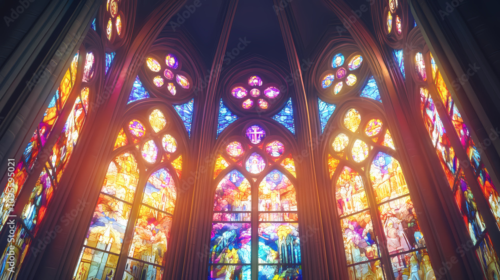 Obraz premium Stained glass window in church. Stained Glass Cathedral. Illustration